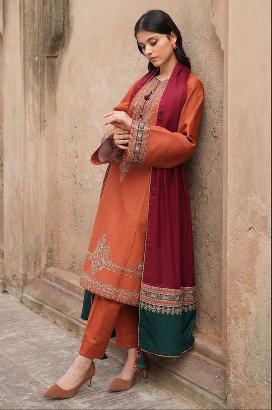 3 Pieces Women’s Unstitched Embroidered suit